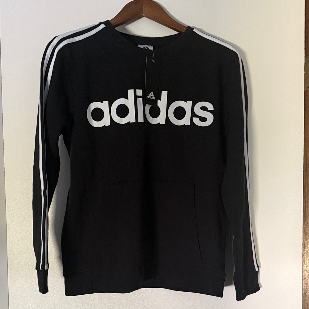 Adidas Black Crewneck with White Logo and Stripes